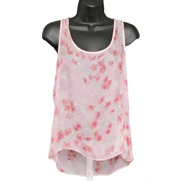 🍍BECKLEY BY MELISSA Pink Floral Silk Racerback Tank NWT - Picture 1 of 5